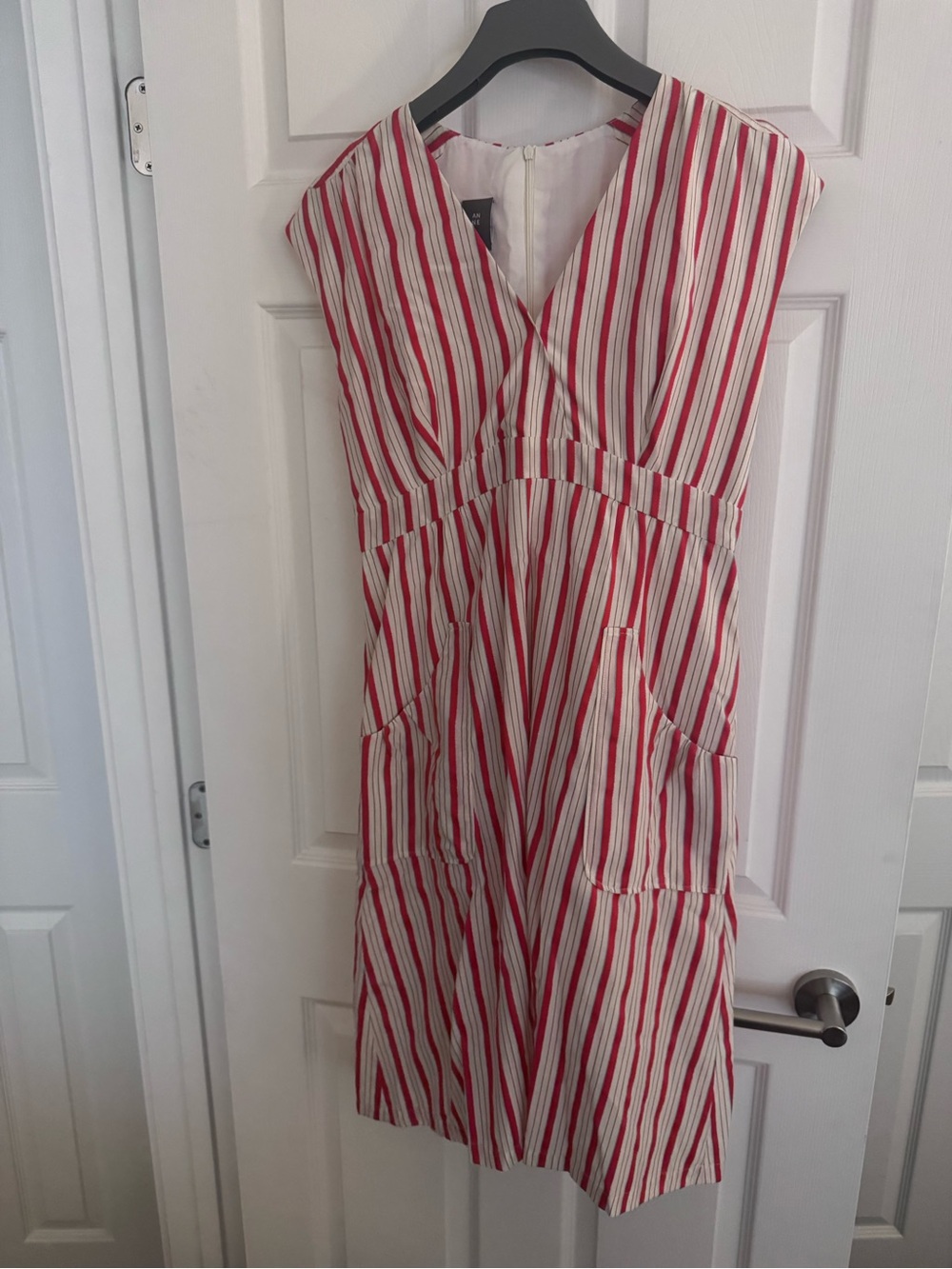 Anne Willi (Paris) Brantas Dress - Red and White Striped Midi Dress with Pockets